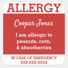 Kontaktinformationen zu Red Custom Food Allergy Ki Quadratischer Aufkleber