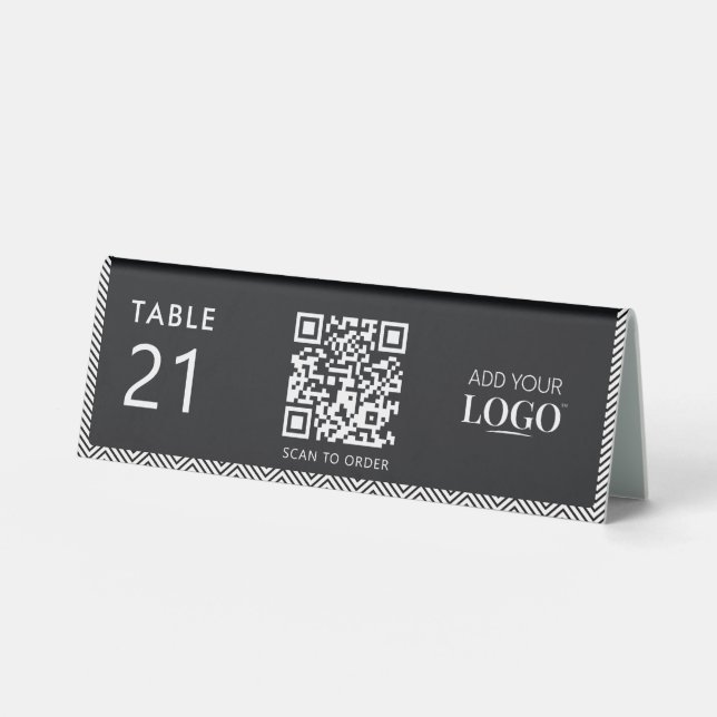 Kontaktlose Qr Code Business-Logo Elegant Schwarz Tischaufsteller (Vorderseite)