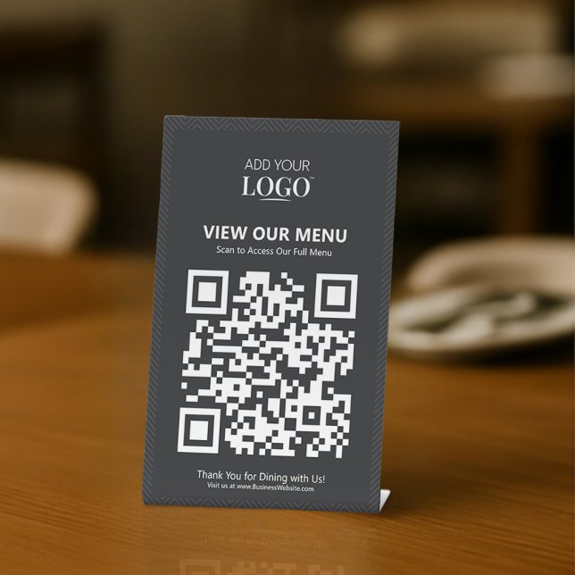 Kontaktlose QR Code Restaurant Schwarz/Weiß Logo Sockelschild (Von Creator hochgeladen)