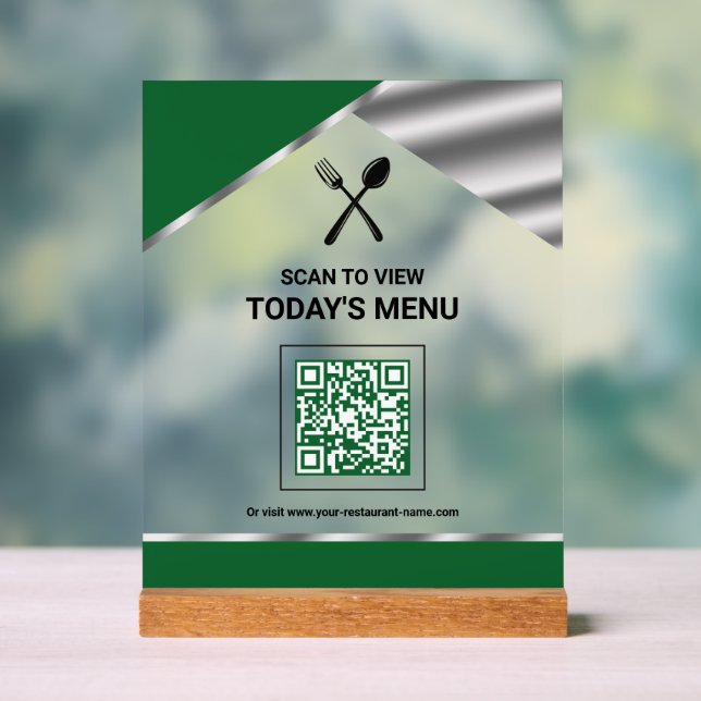 Kontaktloser QR-Code Grünes Menü für Restaurants Acrylschild (Neutral)