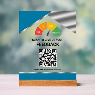 Kontaktloser QR-Code Kundenfeedback Blau Acrylschild