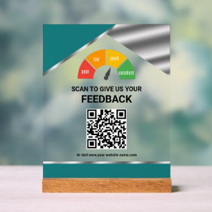 Kontaktloser QR-Code Kundenfeedback Teal Acrylschild