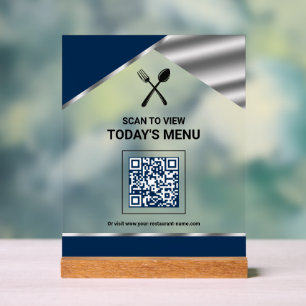 Kontaktloser QR-Code Navy Blue Menü für Restaurant Acrylschild