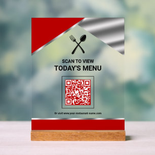 Kontaktloser QR-Code Roter Menüplan für Restaurant Acrylschild