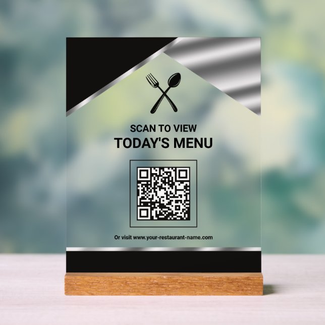Kontaktloser QR-Code Schwarz Menü Restaurant Acrylschild (Neutral)