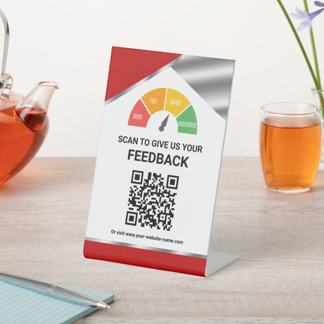 Kontaktloses QR-Code-Feedback von Kunden-Tabellenz Sockelschild (In SItu)