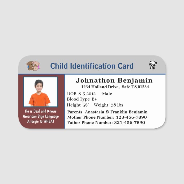 Kontaktpersonen Kinderausweis für Mutter Person Namensschild (Vorderseite)