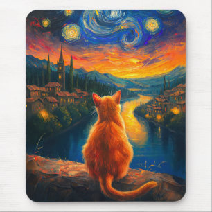 Kontemplative Ginger Cat   Starry Night Sky Art Mousepad