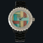 Kontempoare Küste mehrfarbige Malerei Armbanduhr<br><div class="desc">Aqua,  grün,  rot und gelb treffen sich in einer Explosion von Farben,  die an ein Muster auf einem Stranddeck erinnert. Dieses zeitgenössische Küstengemälde an der Wand zu hängen,  könnte Sie dazu verleiten,  den Urlaub zu nehmen,  den Sie verbringen! Das ist ein tolles Geschenk für alle,  die einen Strandurlaub brauchen.</div>