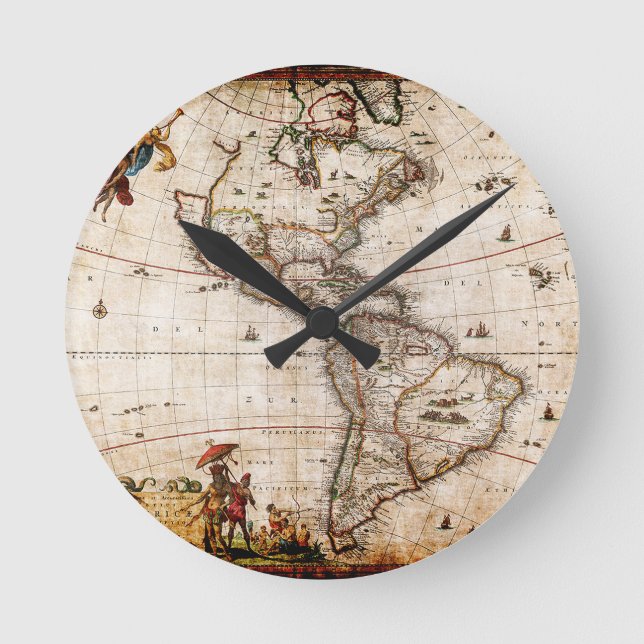Kontinent Amerika Alte Karte Runde Wanduhr (Vorderseite)