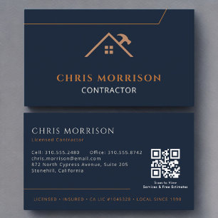 Kontraktbau QR Code Navy Blue Kupfer Visitenkarte