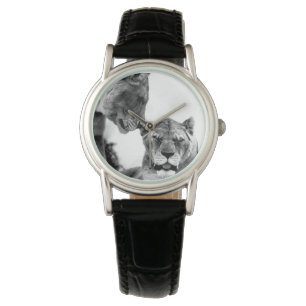 Kontrast Schwarz-Weiß-Löwen Armbanduhr