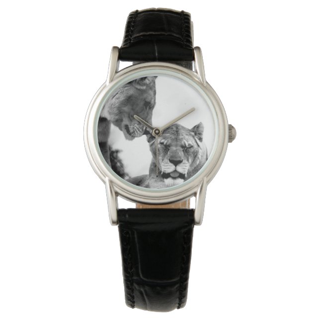 Kontrast Schwarz-Weiß-Löwen Armbanduhr (Vorderseite)