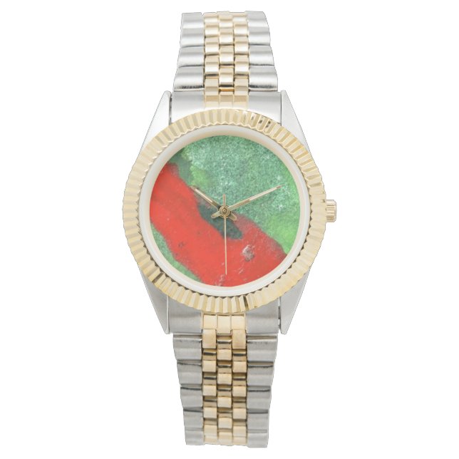 Kontrastfarben Rot und Grün Armbanduhr (Vorderseite)