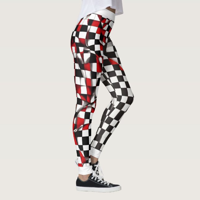 Kontrastrote und weiße karierte Leggings (Rechts)