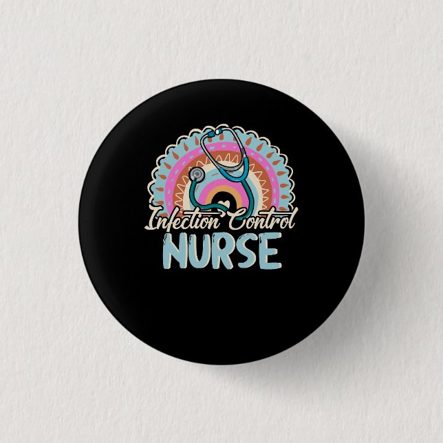 Kontrolle der Infektion Nurse Rainbow Retro Style  Button (Vorderseite)