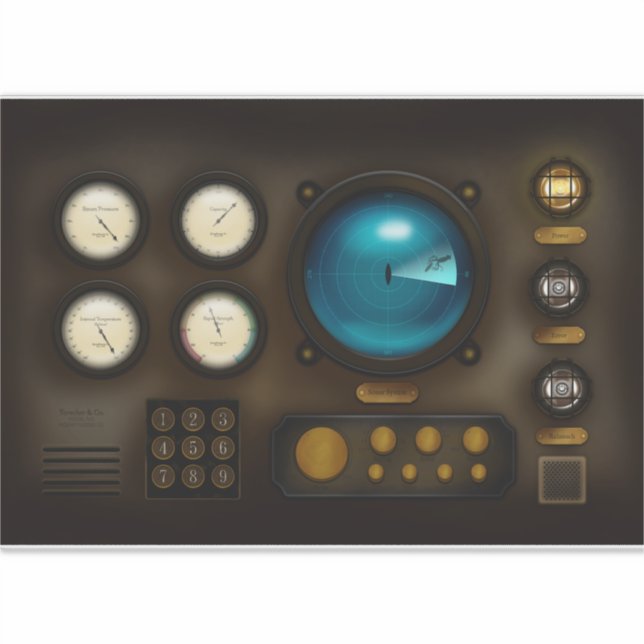Kontrolle-Panel-Sonarsystem Retro-Steampunk Aufkleber (Vorderseite)