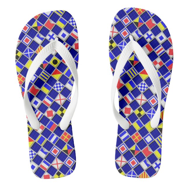 Kontrollierte Nautische Signalflags Navy Blue Flip Flops (Fußbett)