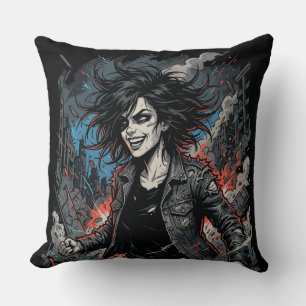 Kontrolliertes Chaos Punk-Mädchen Urbane Grunge- Kissen