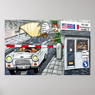 Kontrollpunkt Charlie, Berlin, Cartoon (groß) Poster