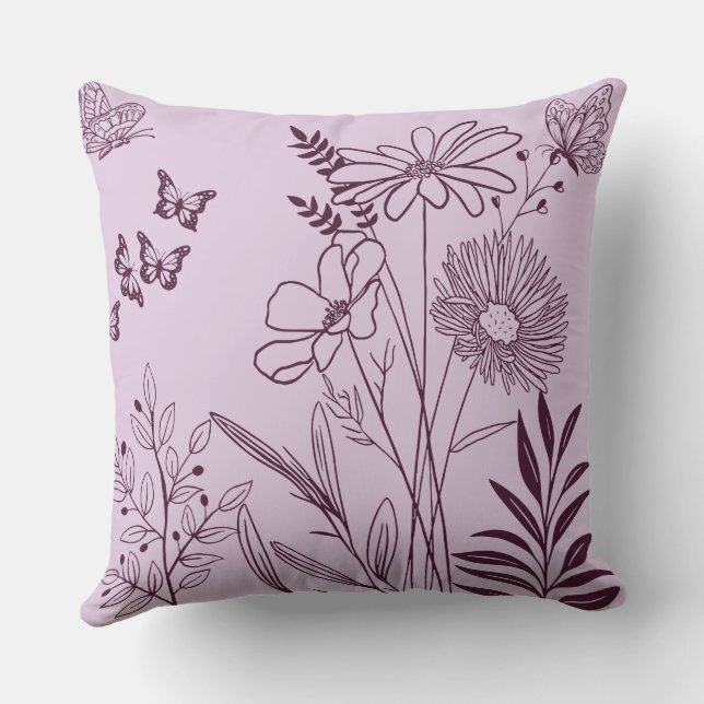 Kontur Ästhetische Blume und Schmetterlinge Kissen (Rückseite)