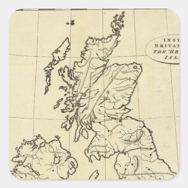 Kontur Britische Inseln Quadratischer Aufkleber (Vorderseite)
