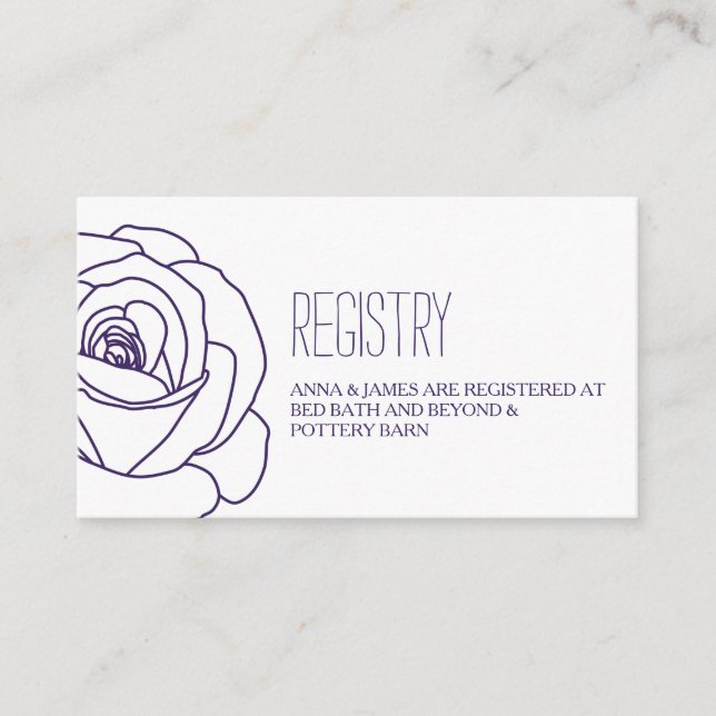 Kontur der lila Rose mit einer Hochzeitskarte Begleitkarte (Vorderseite)