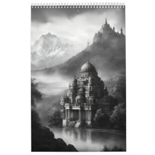 Kontur der Märchenschlösser und bezaubernde Calend Kalender