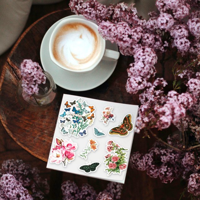 Kontur der Vintagen botanischen Schmetterlinge 8 S Aufkleber (Von Creator hochgeladen)