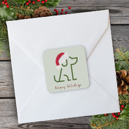 Kontur des Hundes mit Weihnachtsmannmütze Classic  Quadratischer Aufkleber