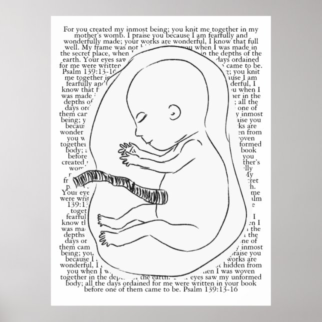 Kontur des Kindes mit Psalm 139:13-16 Poster (Vorne)