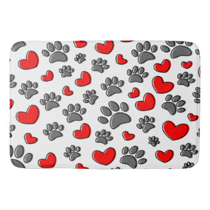 Kontur Dog Paw Prints und Rote Herzen Badematte