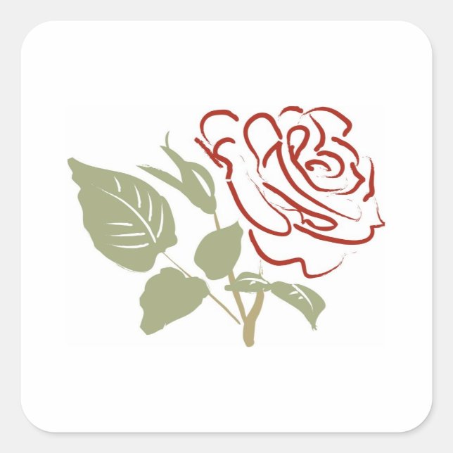 Kontur einer Rote Rose Quadratischer Aufkleber (Vorderseite)