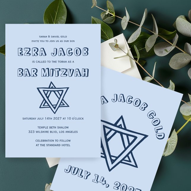 KONTUR LETTERS STAR DAVID Custom Bar Mitzvah Einladung (OUTLINE LETTERS STAR OF DAVID Custom Bar Mitzvah Invitation
)