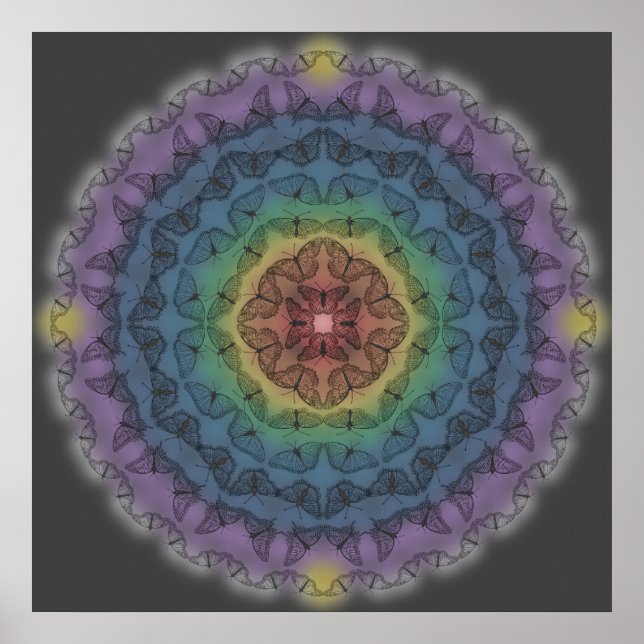 Kontur Mandala über Regenbogen 1 Poster (Vorne)