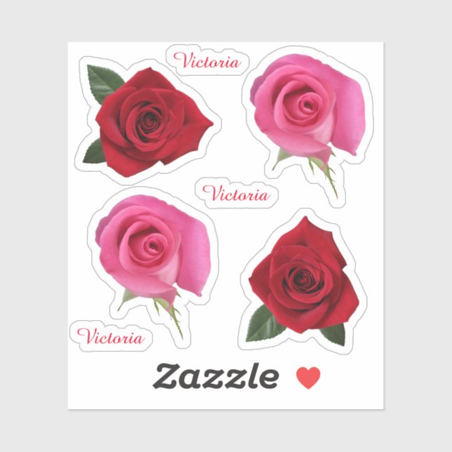 Kontur Rosa und Rote Rosen Vinyl Stickers Aufkleber (Blatt)
