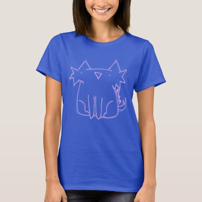 Kontur-Sketch der rosa Katze T-Shirt (Vorderseite)