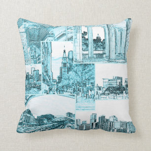 Kontur Sketch von Downtown Denver, CO, Light Aquam Kissen