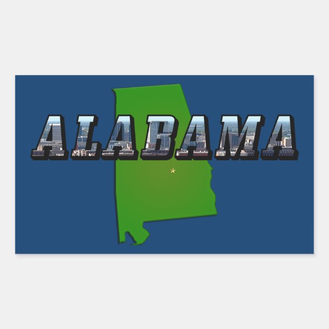 Kontur und Bildtext von Alabama Rechteckiger Aufkleber (Vorderseite)
