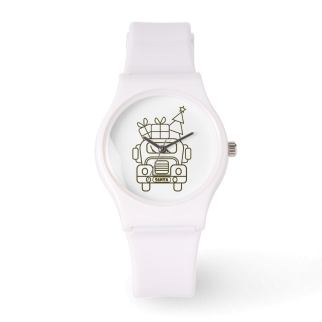 Kontur Weihnachtswagen Santa Auto Vorderansicht Armbanduhr (Vorderseite)