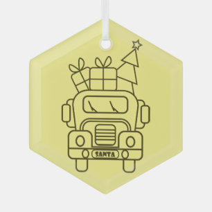 Kontur Weihnachtswagen Santa Auto Vorderansicht Ornament Aus Glas