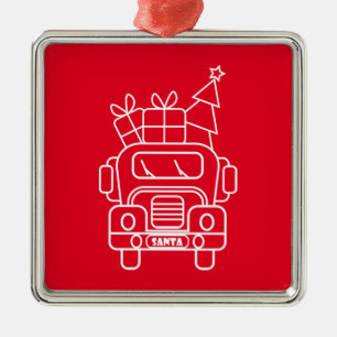 Kontur Weihnachtswagen Santa Auto Vorderansicht Ornament Aus Metall