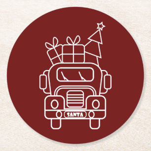 Kontur Weihnachtswagen Santa Auto Vorderansicht Runder Pappuntersetzer