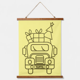 Kontur Weihnachtswagen Santa Auto Vorderansicht Wandteppich Mit Holzrahmen