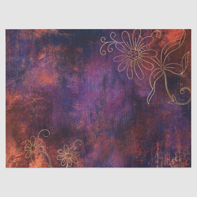 Konturen aus Gold und Blüten, Lila Orange Decoupag Seidenpapier (Vorderseite)