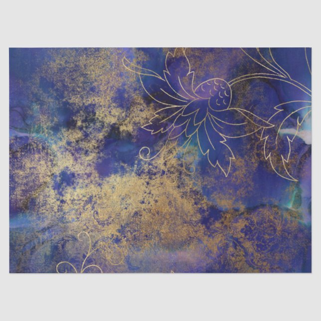 Konturen aus Gold und Blütenblättern auf Lila Deco Seidenpapier (Vorderseite)