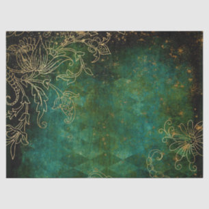 Konturen mit goldenen Blumen auf grüner Decoupage Seidenpapier