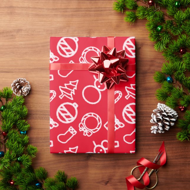 Konturen zu Weihnachtsartikeln im Minimalistischen Geschenkpapier (Feiertagsgeschenk)