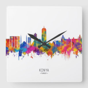 Konya Turkey Skyline Quadratische Wanduhr