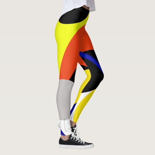 Konzentrierte Gelbe Abstrakte Rote Kunst Leggings (Rechts)